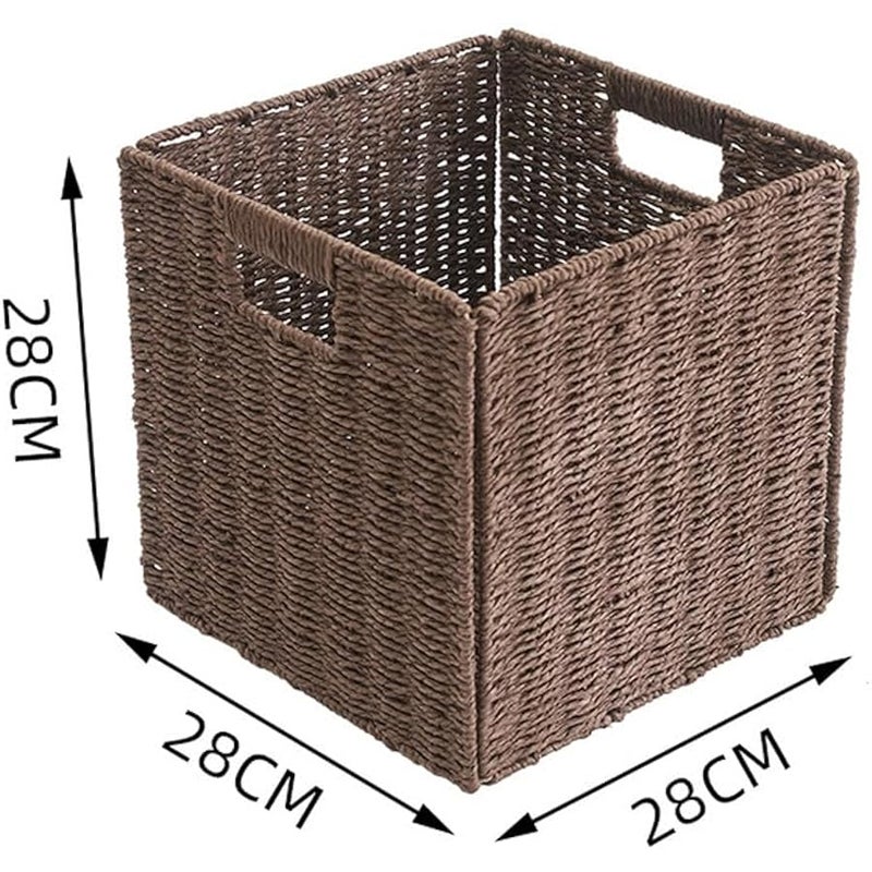 MIXDE Wicker Storage Baskets, Set of 2 Hand-Woven Paper Rope Storage Baskets, Foldable Cube Storage Bins Organizer  Square Wicker Storage Baskets for Shelves Pantry Organizing Decor, - Image 2